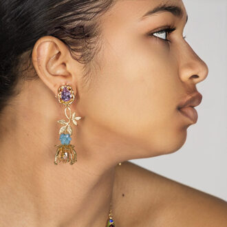 Hidden flowers purple oorbellen, 18k verguld Goud - One size