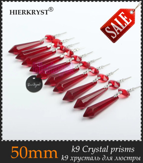 HIERKRYST 10 pcs/lot Red Chandelier Glass Crystals Lamp Prisms Parts icicle Hanging Pendants 50mm 2" #2012B