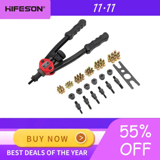HIFESON 605 Hand Threaded Rivet Nut Gun with 60PCS Iron Nuts Double Insert Manual Riveter for M3/M4/M5/M6/M8/M10