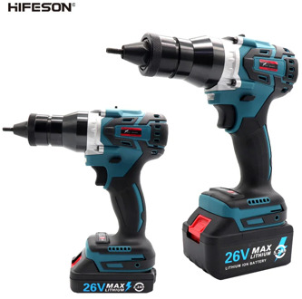 HIFESON Brushless Electric Ramm Gun 26V Rechargeable Automatic Rivet Nut Gun Rivet Tool M3-M12 2.2/5.2Ah Lithium Battery