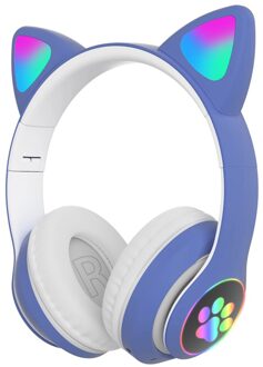 Hifi Muziek Mode Led Light Up Cat Ear Leuke Bluetooth 5.0 Voor Pc Tablet Stereo Draadloze Gaming Headset Volume controle blauw