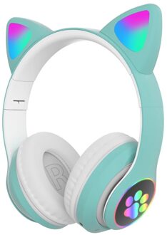 Hifi Muziek Mode Led Light Up Cat Ear Leuke Bluetooth 5.0 Voor Pc Tablet Stereo Draadloze Gaming Headset Volume controle groen