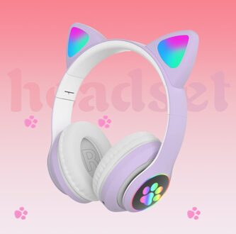 Hifi Muziek Mode Led Light Up Cat Ear Leuke Bluetooth 5.0 Voor Pc Tablet Stereo Draadloze Gaming Headset Volume controle paars