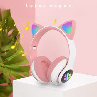 Hifi Muziek Mode Led Light Up Cat Ear Leuke Bluetooth 5.0 Voor Pc Tablet Stereo Draadloze Gaming Headset Volume controle roze