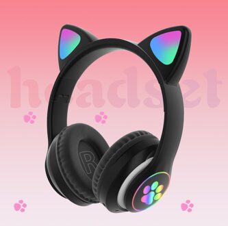 Hifi Muziek Mode Led Light Up Cat Ear Leuke Bluetooth 5.0 Voor Pc Tablet Stereo Draadloze Gaming Headset Volume controle zwart