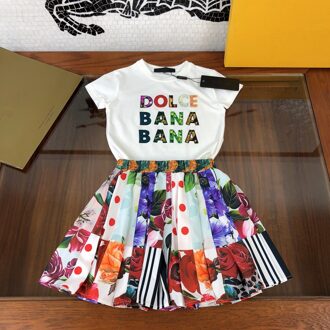 High-End Kinderkleding Meisjes Jurk Pak Zomer Kinderen Westerse Stijl Korte Mouwen Top en Rok Twee Stuk 14T-160CM