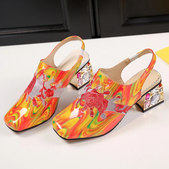 High Heel Rhinestone Sandals Women Pumps Sexy Square Head Party Sandals Woman Shoes Square Heel Breathable Sandals Ladies Shoes