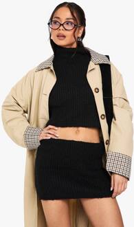 High Neck Oversized Crop Gebreide Sweater En Micro Mini Rok Set, Black