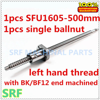 High quality 1pcs 16mm left hand thread ballscrew SFU1605 L=500mm+1pcs SFU1605 Ball nut with BK/BF12 end machined for CNC Part