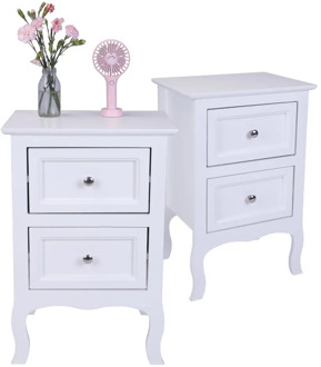 High Quality 2pcs Country Style Two-Tier Night Tables Large Size For Home Use White