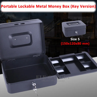 High Quality 6" Size S Portable Money Safe Box Cash Box With 2 Keys And Tray Lockable Security Safe Box Durable Steel 15x12x8 cm