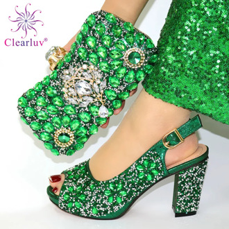 High Quality Afircan Shoes and Bag Set Decorated with Rhinestone Nigerian Party Shoes and Bag Set Women Wedding Shoes and Bag