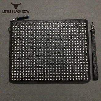 High Quality Business Men Cow Genuine Leather Handbag Brand Designer Rivets Studded Envelope Bags Office Party Packing Clutches