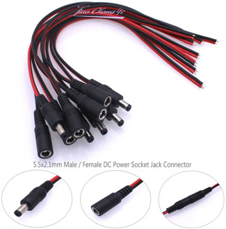 High Quality DC Power Jack With Wire DIY 16 AWG 18 AWG 22 AWG Female& Male Socket DC Connector Plug 5.5*2.1mm Adapter DC12V-24V