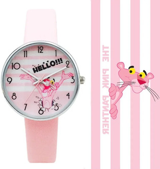 High Quality Fashion Casual Girl Watch Kids Cute Pink Panther Design Strap Watches Lovely Children Quartz Wristwatch