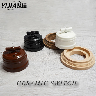 High Quality Home Improvement Retro EU Ceramic Knob Switch Light wall switch wallpad switch Switch for livingroom wood base