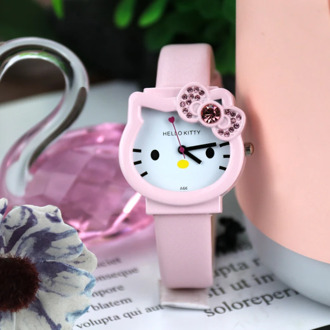 High Quality Kt Cat Watch for Girls Kids Student Stainless Steel Mesh Band Clock Relogio Hello Kitty Cartoon Children Watch