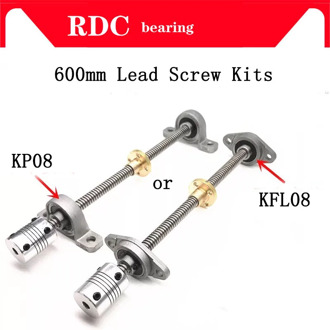 High quality T8 Lead screw 600 mm 8mm + brass copper nut + KP08 or KFL08 bearing Bracket +Flexible Coupling for 3D printer&CNC