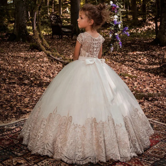 High Quality White Lace Bridesmaid Dress Kids Dresses For Girls Elegant Children Princess Evening Dress Girl Party Wedding Dress