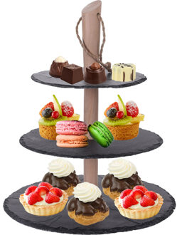 High tea etagere - 3-laags - leisteen - 30 cm - Etageres Zwart