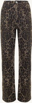 High Waist Wide Leg Jeans Leopard Bruin