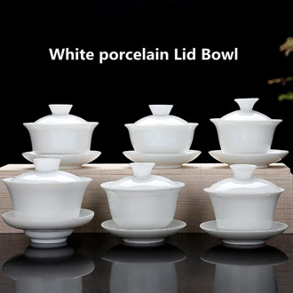 High White Porcelain Tea Set Sancai Bowl Cover Bowl Tea Maker Large Teacup Pure White Porcelain Respect Tea Bowl