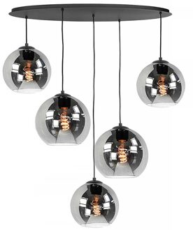 Highlight Hanglamp Fantasy ovaal 5 lichts rook glas L 100 cm zwart
