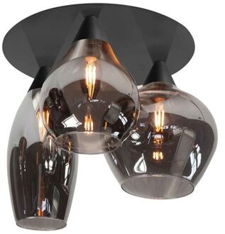 Highlight Plafondlamp Cambio Black & Smoke Glas 32cm Ø 3 Lichts Zilver, Zwart