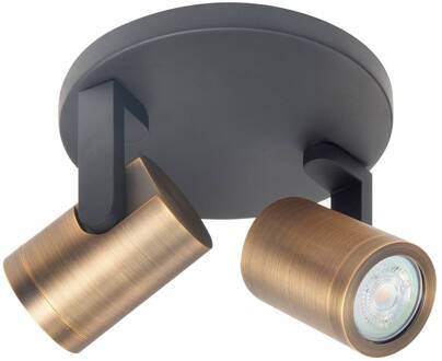 Highlight Plafondspot Halo, zwart/messing gebronsd Ø 17 cm 2-lamps. zwart, gepolijst messing