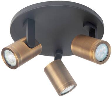 Highlight Plafondspot Halo, zwart/messing gebronsd Ø 25 cm 3-lamps. zwart, gepolijst messing