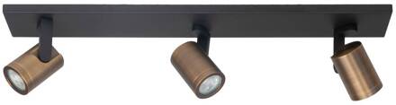 Highlight Plafondspot Halo, zwart/messing gebruineerd Lengte 65 cm 3-lamps. zwart, gepolijst messing