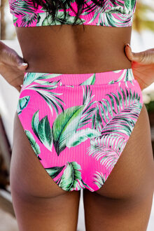 Highwaisted Bikini Onderkant Palm Print Roze