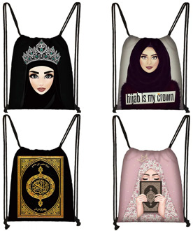 Hijab Face Muslim Islamic Gril Eyes Drawstring Bag Women Fashion Storage Bag Shopping Bag Teenager Girls Bookbag Casual Backpack