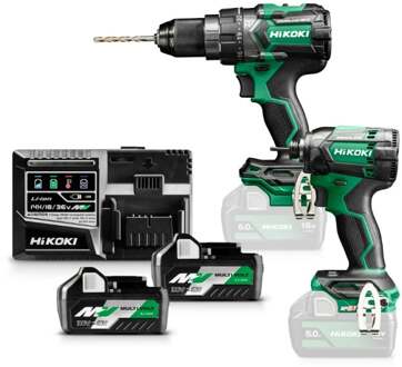 Hikoki KC18DCWBZ | Combipack | DV18DC Accuklopboor + WH18DC Accu slagschroevendraaier | 18V | 2 x 5.0Ah + lader | in HSC III - KC18DCWBZ