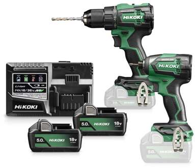 Hikoki KC18DEWCZ | Accu Combopack | DV18DE + WH18DE | 18 V | 2x 5.0Ah accu's + lader | in HSC III koffer - KC18DEWCZ