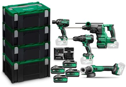 Hikoki KC36H4A MVB4 36V Voordeelpack | DV36DC + WR36DH + DH3628DA + G3613DVE | 4X BSL36B18X accu's en snellader | In HSC koffers - KC36H4A-MVB4