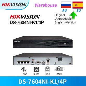 Hikvision NVR 4CH 4K 8MP PoE DS-7604NI-K1/4P for IP Camera CCTV Security System VCA Detection Upgradeable Plug&Play Onvif