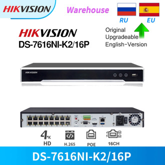 Hikvision Original 16CH 4K 16POE NVR DS-7616NI-K2/16P H.265 8mp Plug & Play for IP Camera Third-Party Network Cameras Supported