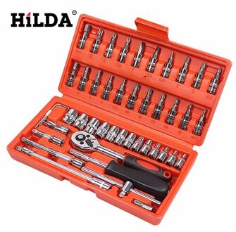 Hilda 53 Pcs Auto Reparatie Tool Sets Batch Hoofd Ratel Pal Socket Spanner Schroevendraaier Socket Set Combinatie Moersleutel Set 16stk reeks