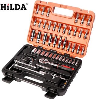 Hilda 53 Pcs Auto Reparatie Tool Sets Batch Hoofd Ratel Pal Socket Spanner Schroevendraaier Socket Set Combinatie Moersleutel Set 53stk reeks