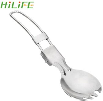 Hilife 2 In 1 Rvs Spork Wandelen Lepel Vork Lichtgewicht Picknick Vouwen Lepel Kookgerei Outdoor Camping Servies