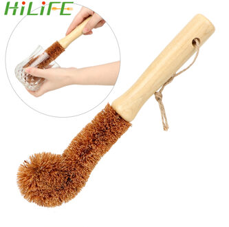 HILIFE Reinigingsborstel Kokospalm Cup Borstel Pot Borstel Lange Steel Flessenborstel non-stick Koekenpan Glas Decontaminatie