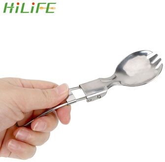 Hilife Vouwen Lepel 2 In 1 Spork Wandelen Outdoor Camping Servies Lichtgewicht Picknick Lepel Vork Roestvrij Staal Kookgerei