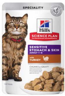 Hill&apos;s 24x 85g Hill's Science Plan Adult Kat Gevoelige Maag & Huid Adult Kalkoen natvoer voor katten