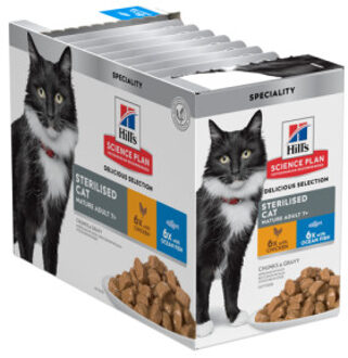 Hill's Hill's Mature Adult 7+ Sterilised Cat nat kattenvoer met kip en oceaanvis maaltijdzakje combipack 2 dozen (24 x 85 g)
