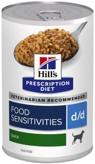 Hill's Prescription Diet D/D Food Sensitivities nat hondenvoer met eend & rijst blik 1 tray (12 x 370 g)