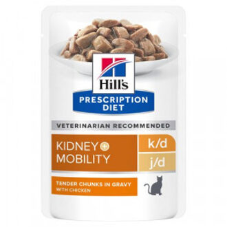 Hill's Prescription Diet K/D J/D Kidney + Mobility nat kattenvoer met kip maaltijdzakje multipack 1 doos (12 x 85 g)