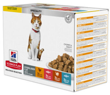 HILL'S SCIENCE PLAN 48x85g Young Adult Sterilised Cat Kip, Zalm, Kalkoen, Forel Hill's Science Plan Kattenvoer