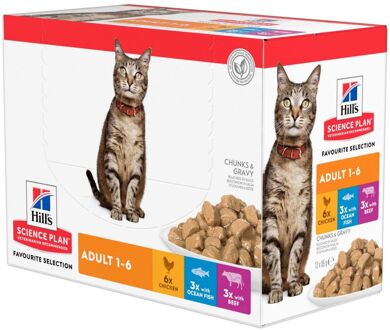 HILL'S SCIENCE PLAN Adult - Multipack - Kattenvoer - 12x85 gram - Kip - Rund - 1,02 kg