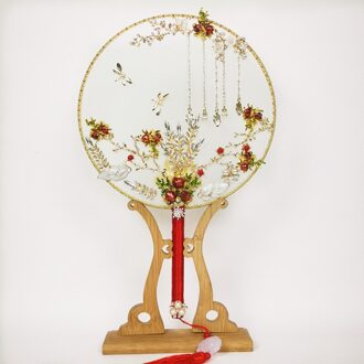 Himstory Luxe Bridal Fan Boeketten Handgemaakte Bloemen Granaatappel Kralen Chinese Metalen Ronde Hand Fan Sieraden Bruiloft Accessoires